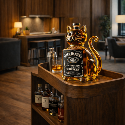 Stylish Whisky Decanter Bottle Gift Set with Cat Design