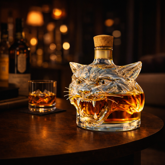 Stylish Whisky Decanter Bottle Gift Set with Tiger Design