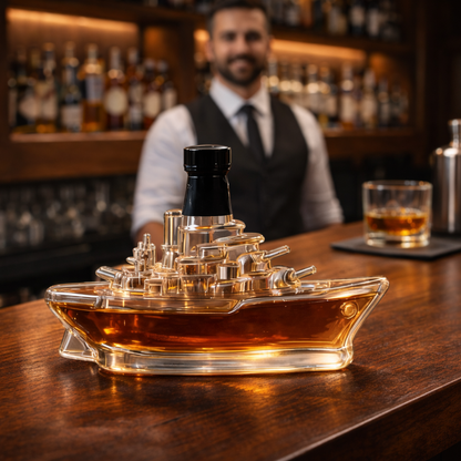 Stylish Whisky Decanter Bottle Gift Set with Marine Ship Design