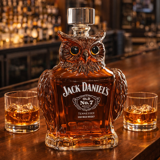 Stylish Whisky Decanter Bottle Gift Set with Owl Design