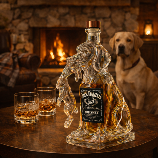 Effortless Whisky Decanter Bottle Gift Set with Dog Design
