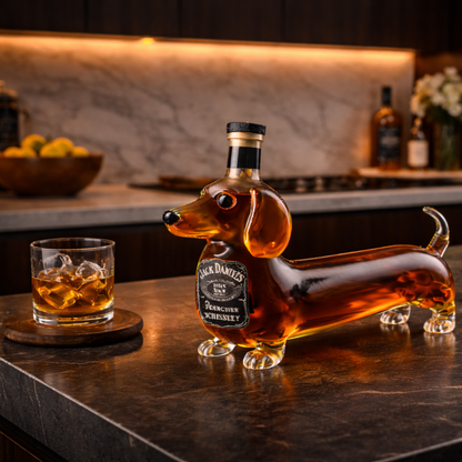Stylish Whisky Decanter Bottle Gift Set with Dachshund Design