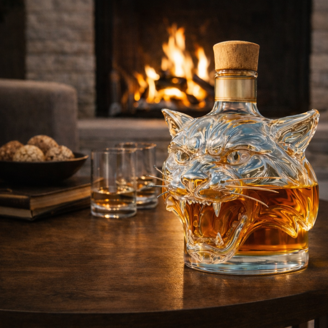 Stylish Whisky Decanter Bottle Gift Set with Tiger Design