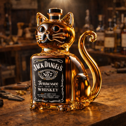 Stylish Whisky Decanter Bottle Gift Set with Cat Design
