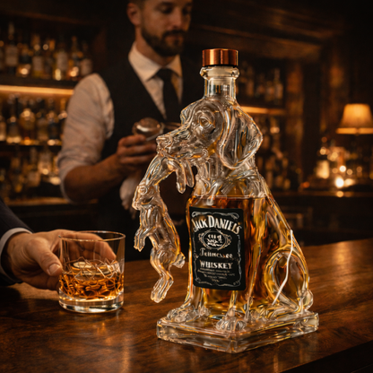 Effortless Whisky Decanter Bottle Gift Set with Dog Design