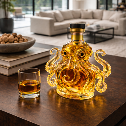 Stylish Whisky Decanter Bottle Gift Set with Octopus Design