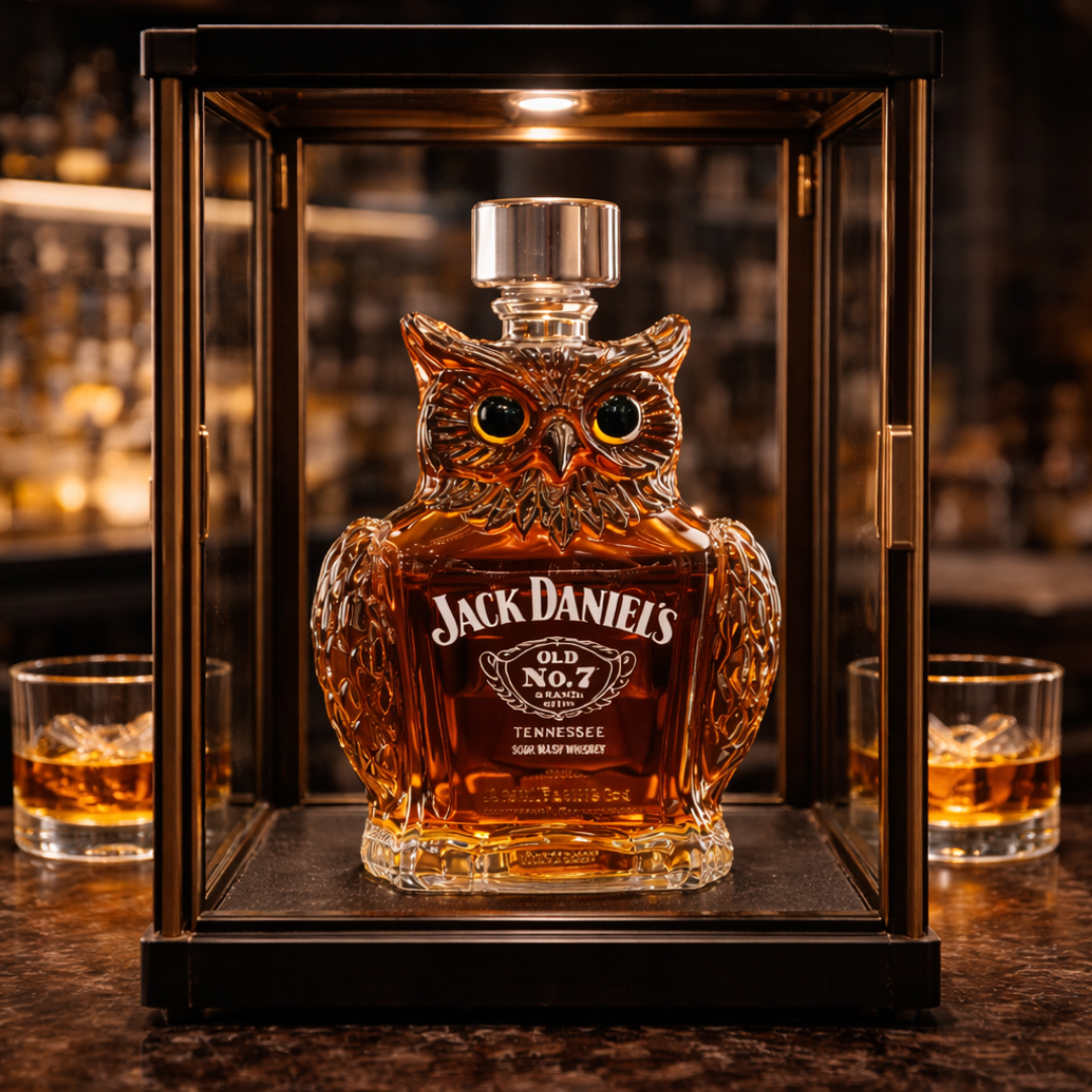 Stylish Whisky Decanter Bottle Gift Set with Owl Design
