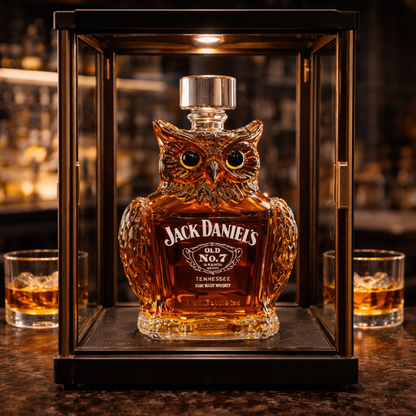 Stylish Whisky Decanter Bottle Gift Set with Owl Design