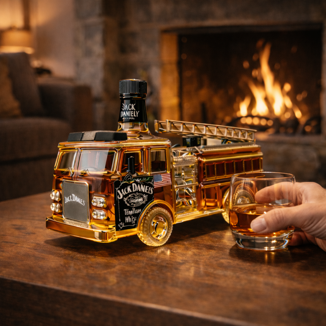 Stylish Whisky Decanter Bottle Gift Set with Firefighter Design