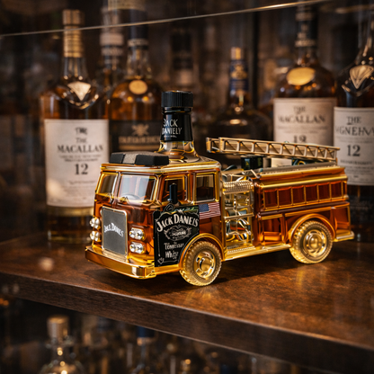 Stylish Whisky Decanter Bottle Gift Set with Firefighter Design
