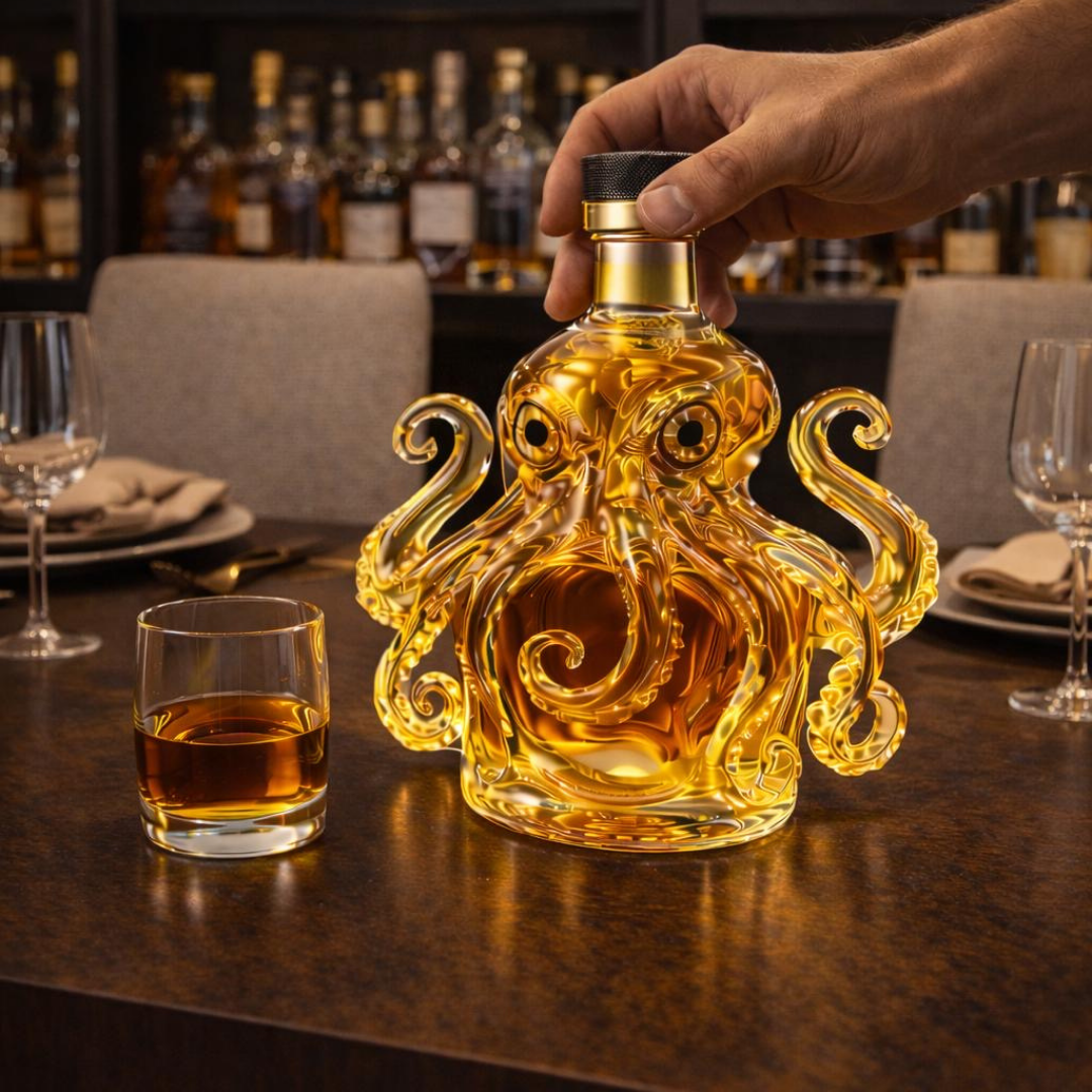 Stylish Whisky Decanter Bottle Gift Set with Octopus Design