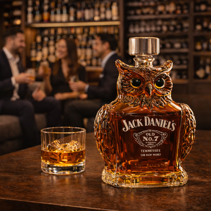 Stylish Whisky Decanter Bottle Gift Set with Owl Design