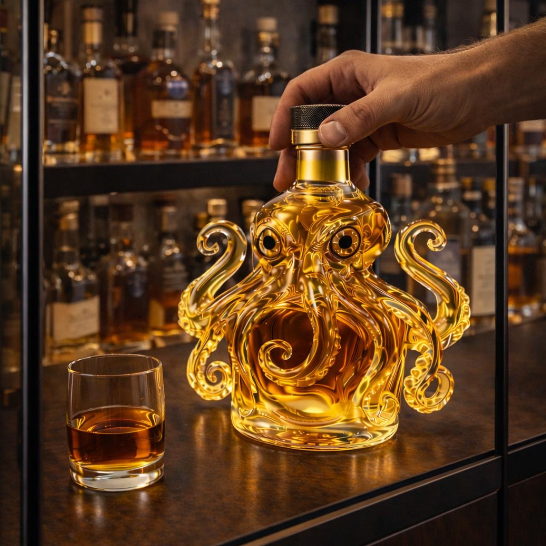 Stylish Whisky Decanter Bottle Gift Set with Octopus Design