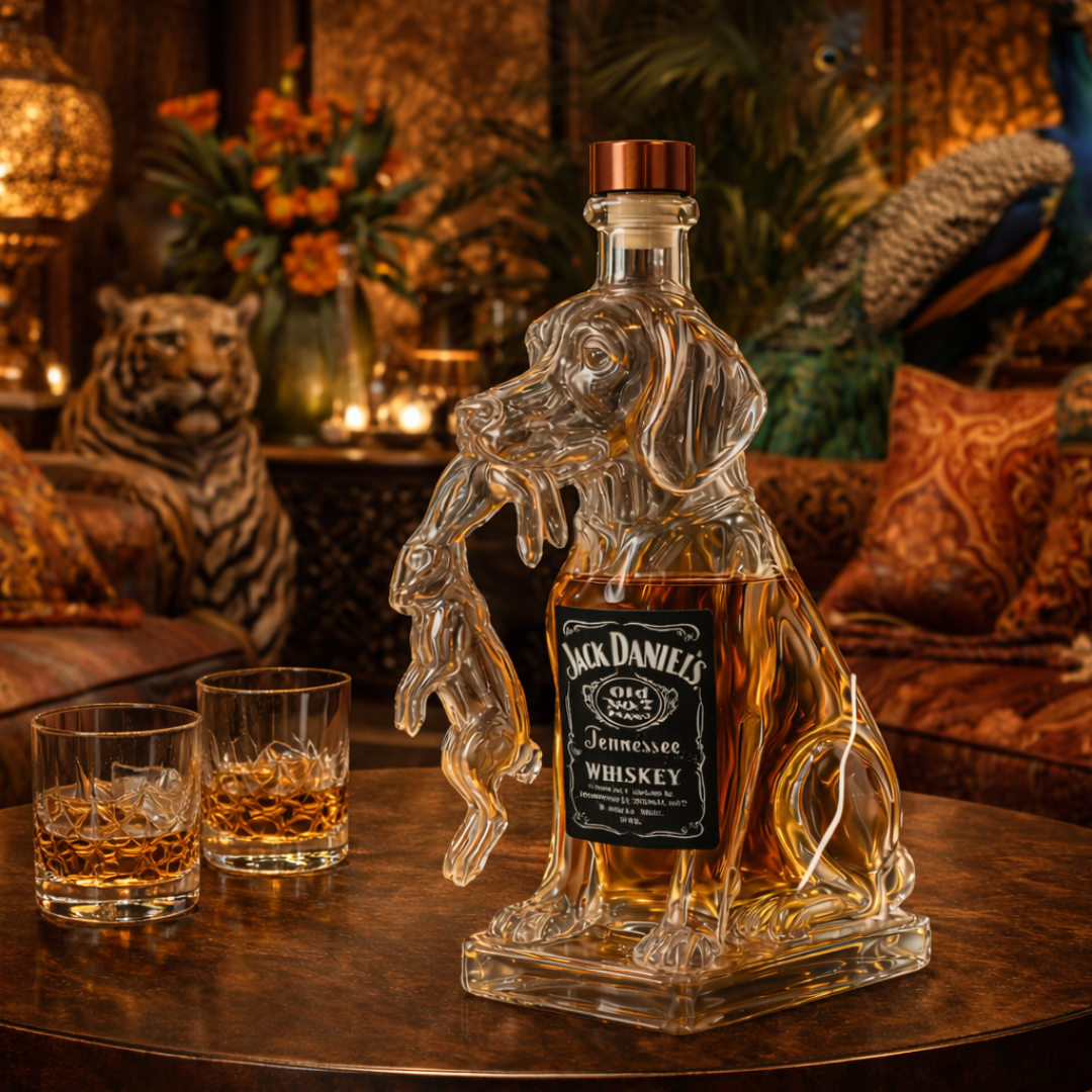 Effortless Whisky Decanter Bottle Gift Set with Dog Design