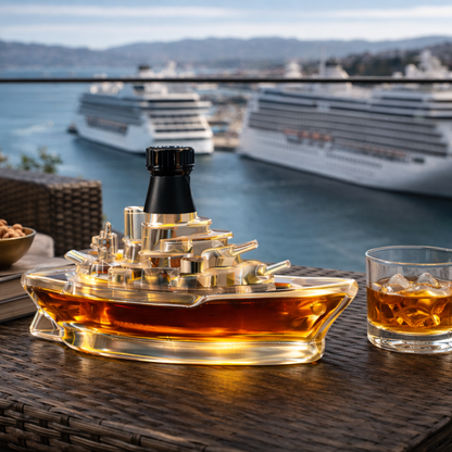 Stylish Whisky Decanter Bottle Gift Set with Marine Ship Design