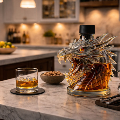 Stylish Whisky Decanter Bottle Gift Set with Dragon Design
