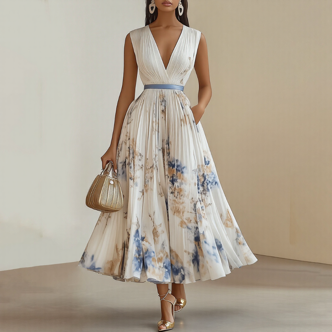 Effortless Maxi Dress for Women with V Neck Pleated