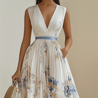 Effortless Maxi Dress for Women with V Neck Pleated