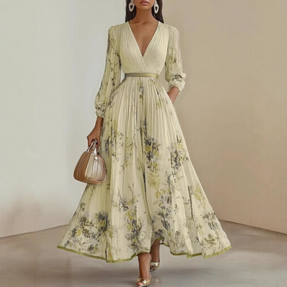 Effortless Maxi Dress for Women with V Neck Pleated