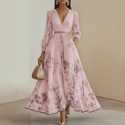 Effortless Maxi Dress for Women with V Neck Pleated