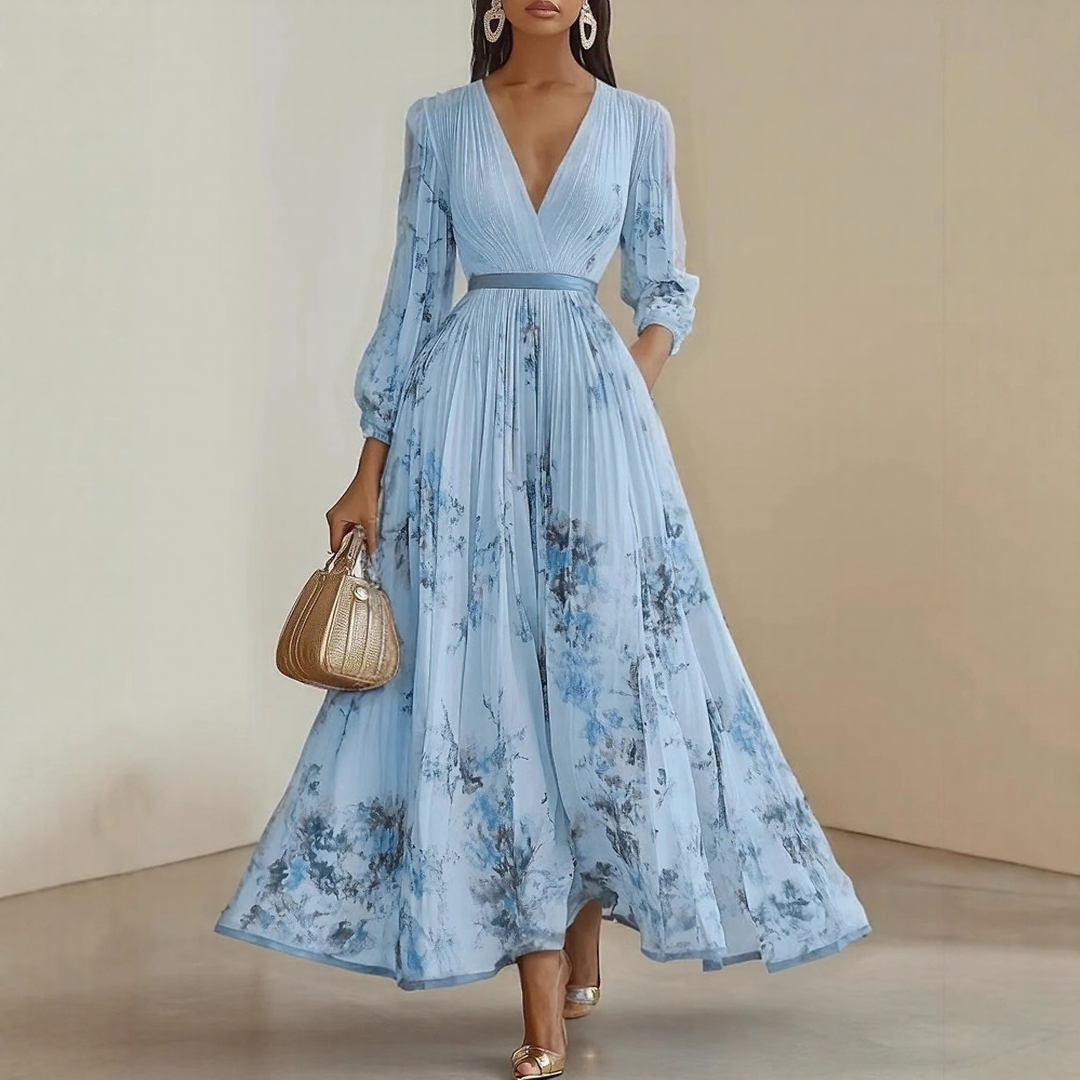 Effortless Maxi Dress for Women with V Neck Pleated
