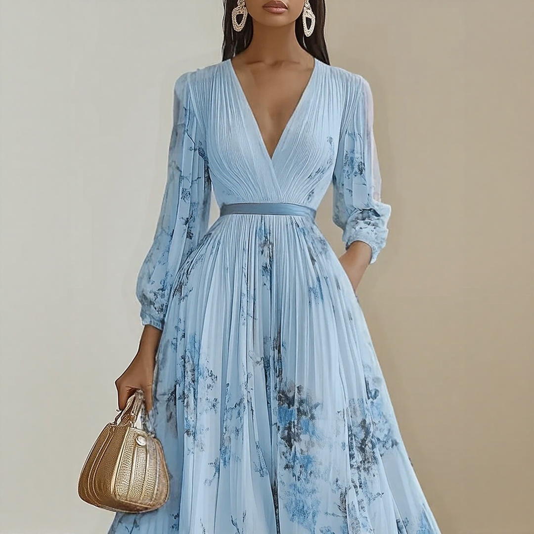 Effortless Maxi Dress for Women with V Neck Pleated
