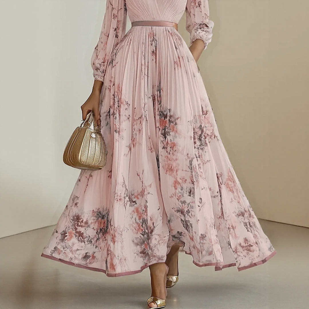 Effortless Maxi Dress for Women with V Neck Pleated