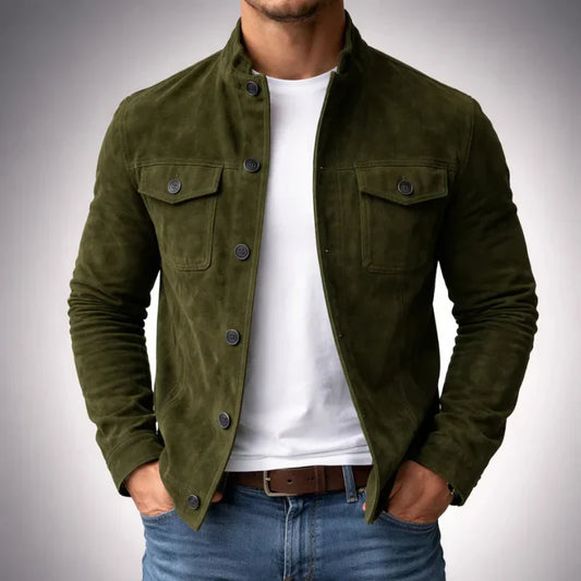 Comfortable Suede Jacket for Men with Pocket Casual Style