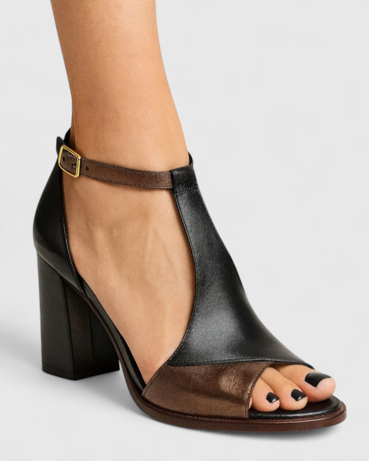 Comfortable Black Heels for Women with T Strap Block Heel Breathable Style