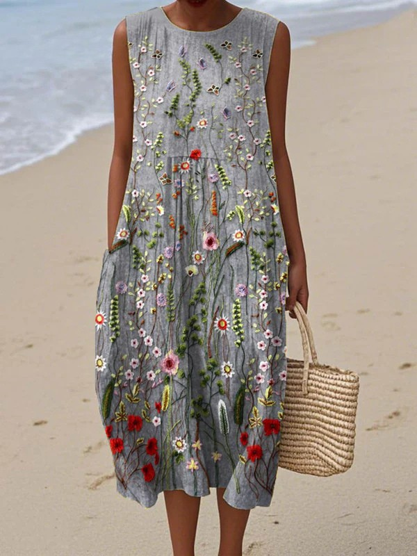 Stylish Flowy Floral Midi Dress for Women with Sleeveless Casual Style