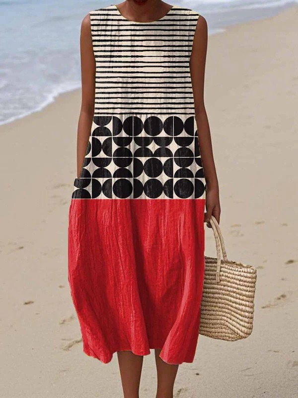 Effortless Color Block Midi Dress for Women