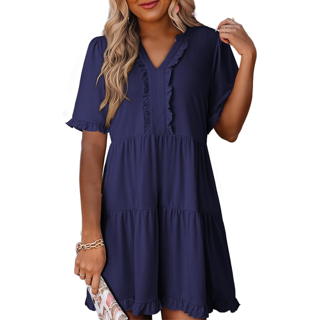 Elegant Mini Dress for Women with V Neck