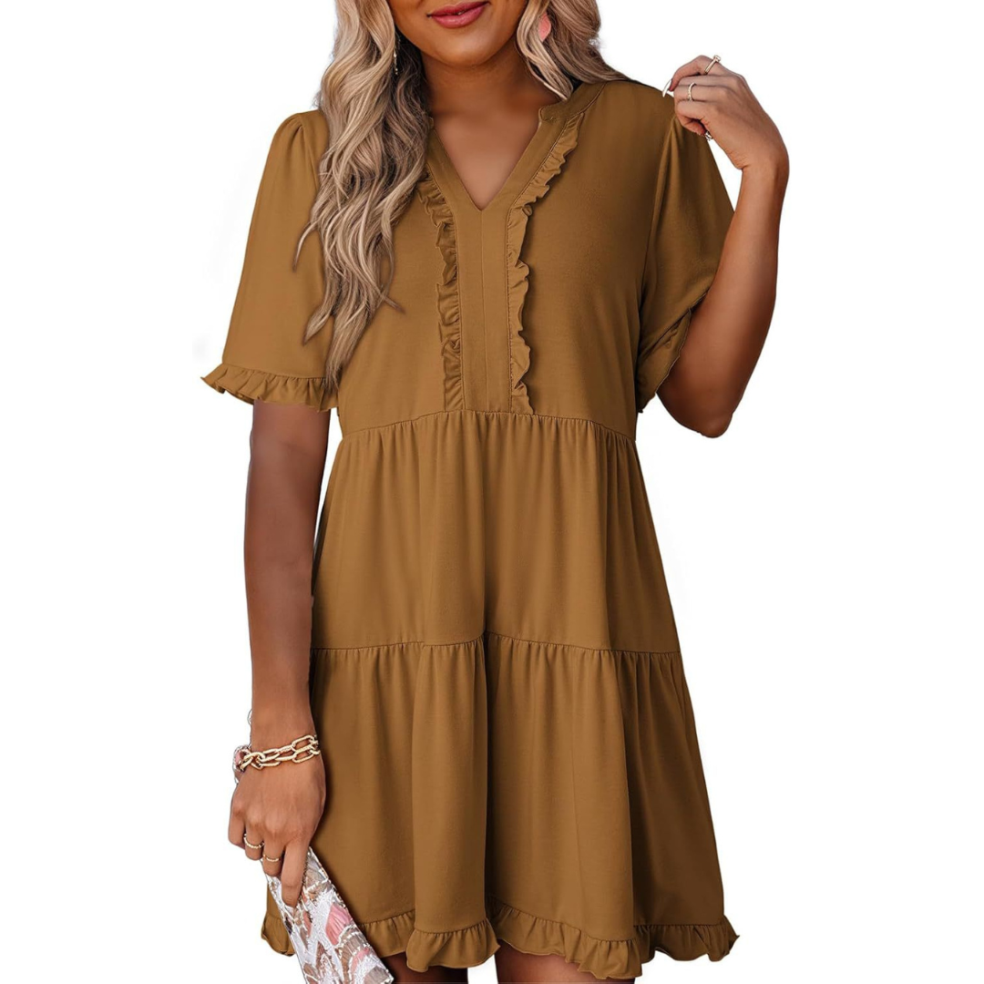 Elegant Mini Dress for Women with V Neck