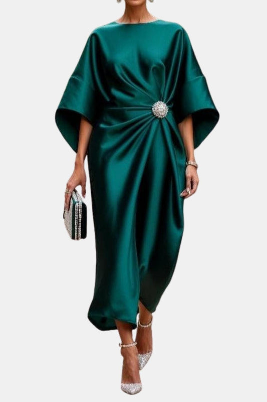 Elegant Satin Evening Dress for Women with Wide Sleeve Formal Wedding Guest Style