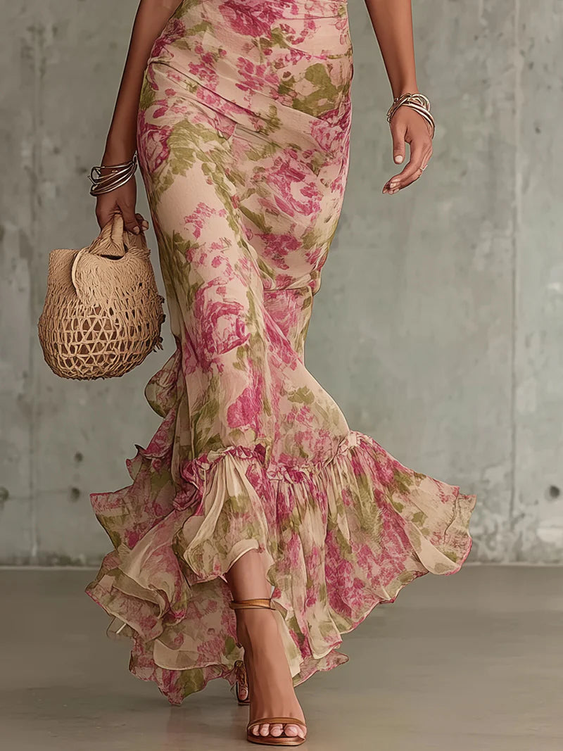 Effortless Pink Maxi Dress for Women with High Neck Puff Sleeve Vintage