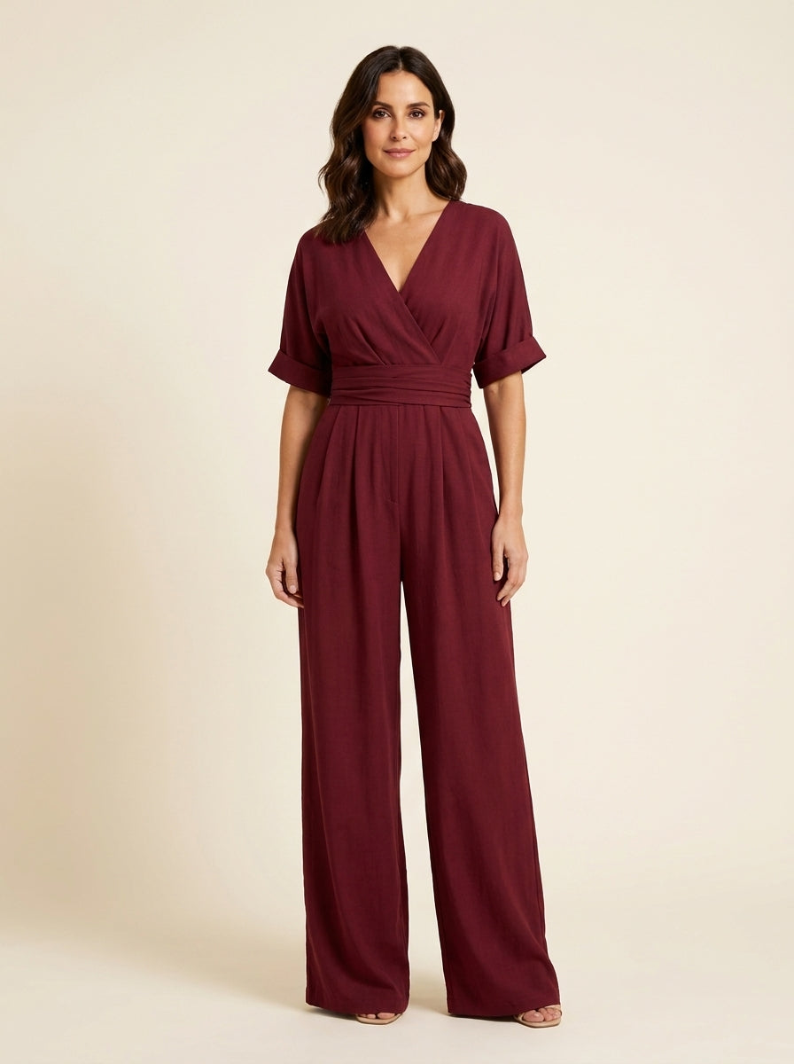 Comfortable Jumpsuit for Women with V Neck Wide Leg