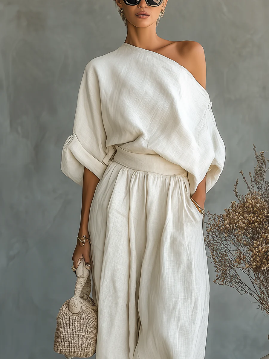 Stylish Offwhite Two Piece Set for Women with Off Shoulder