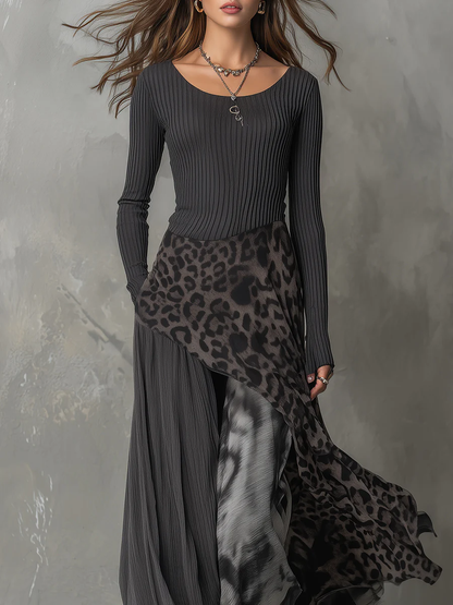 Elegant Black Leopard Maxi Dress for Women