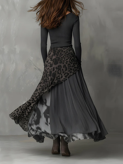 Elegant Black Leopard Maxi Dress for Women
