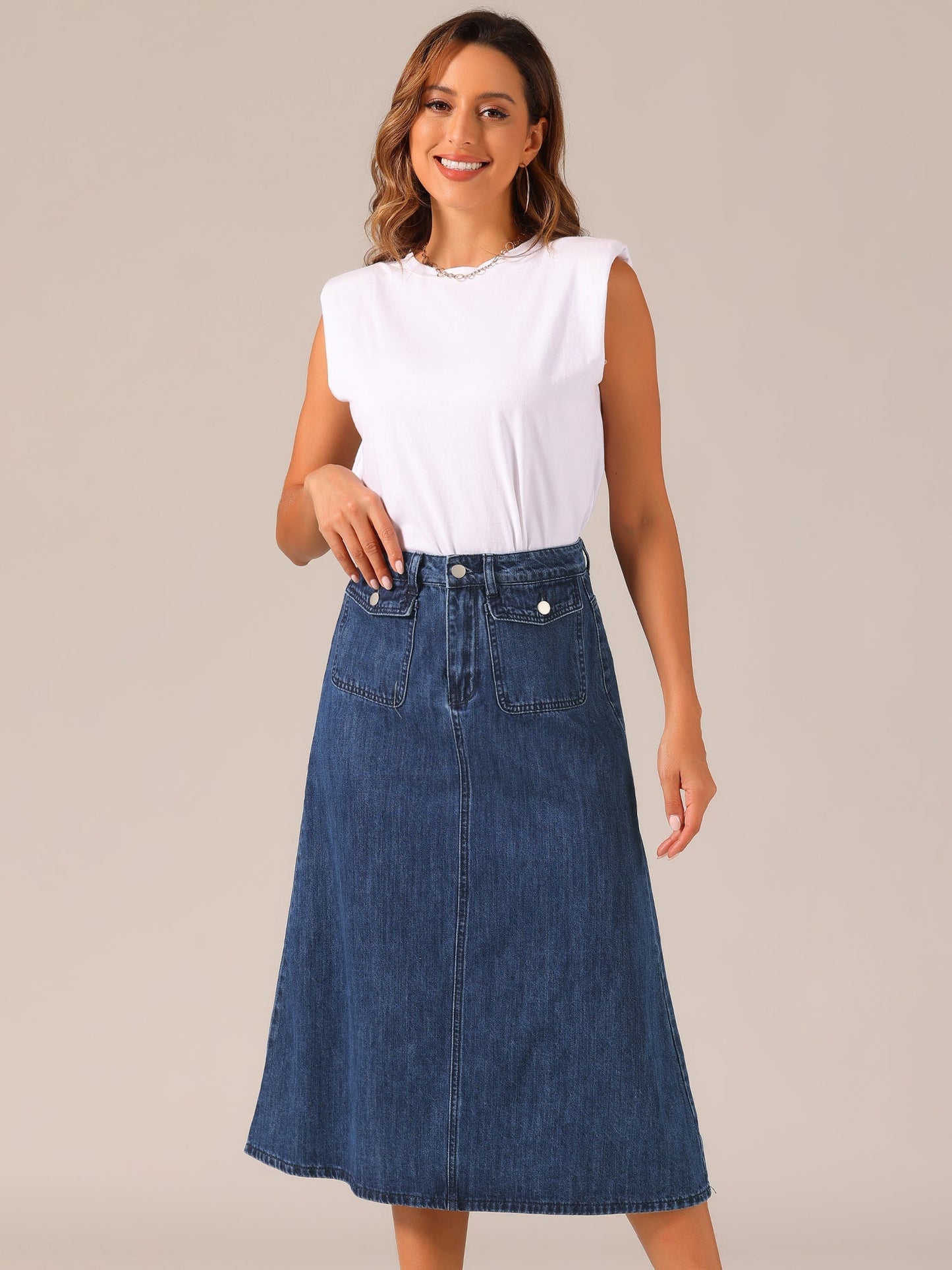 Effortless Denim Maxi Skirt for Women with High Waist A Line Style