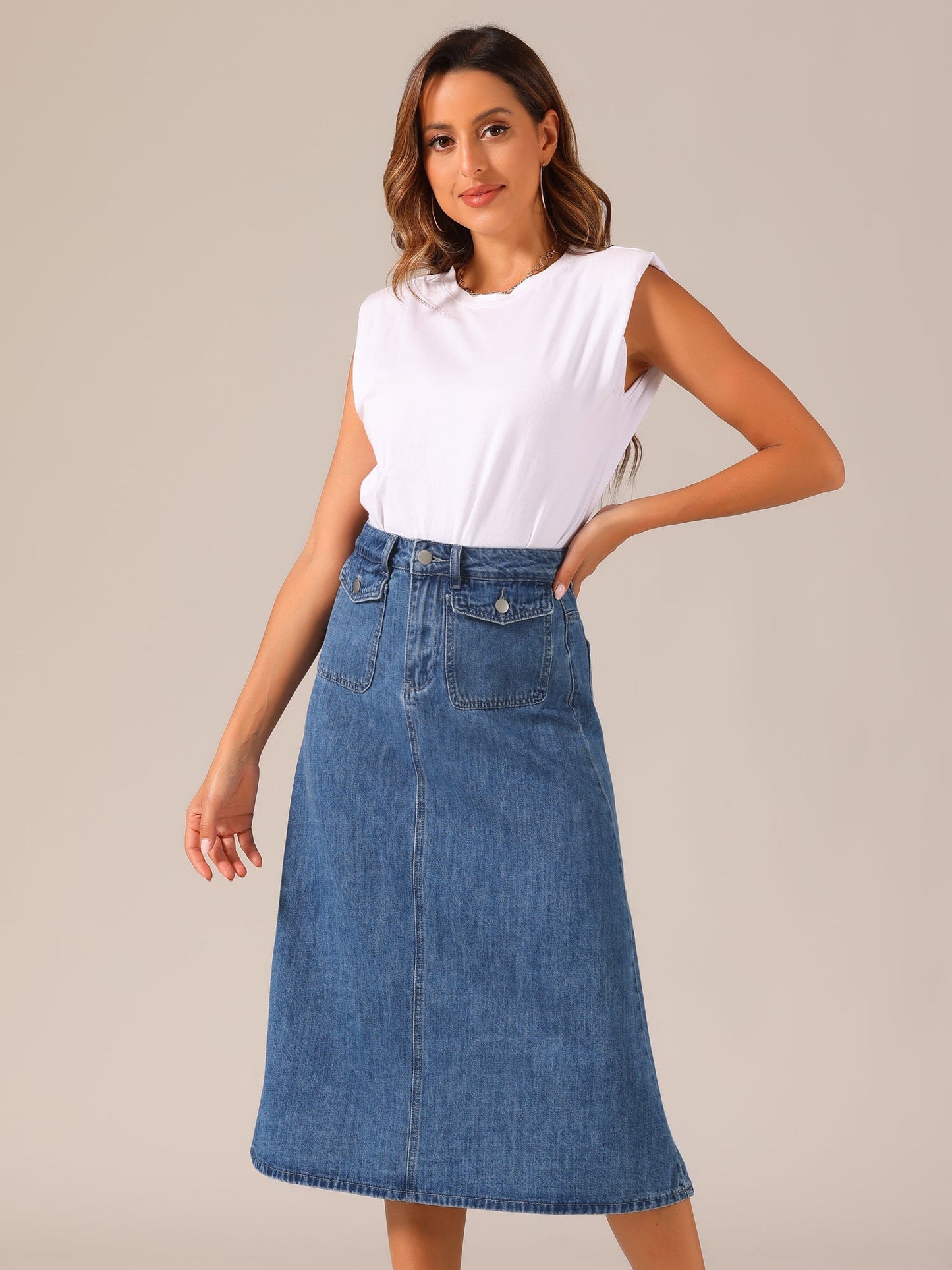 Effortless Denim Maxi Skirt for Women with High Waist A Line Style
