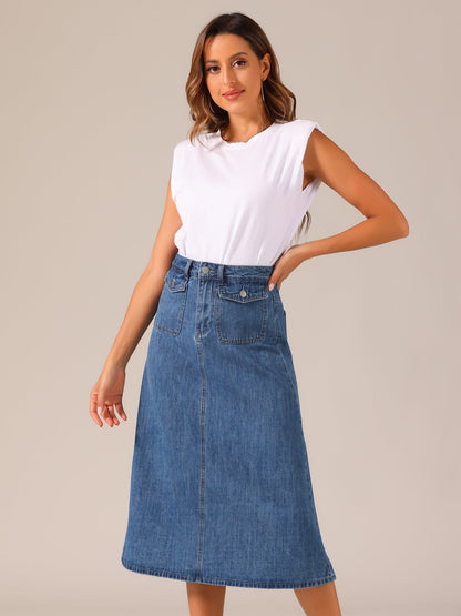 Effortless Denim Maxi Skirt for Women with High Waist A Line Style