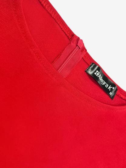 Elegant Red Bodycon Dress for Women with Round Neck Elbow Sleeve Peplum Waist Style