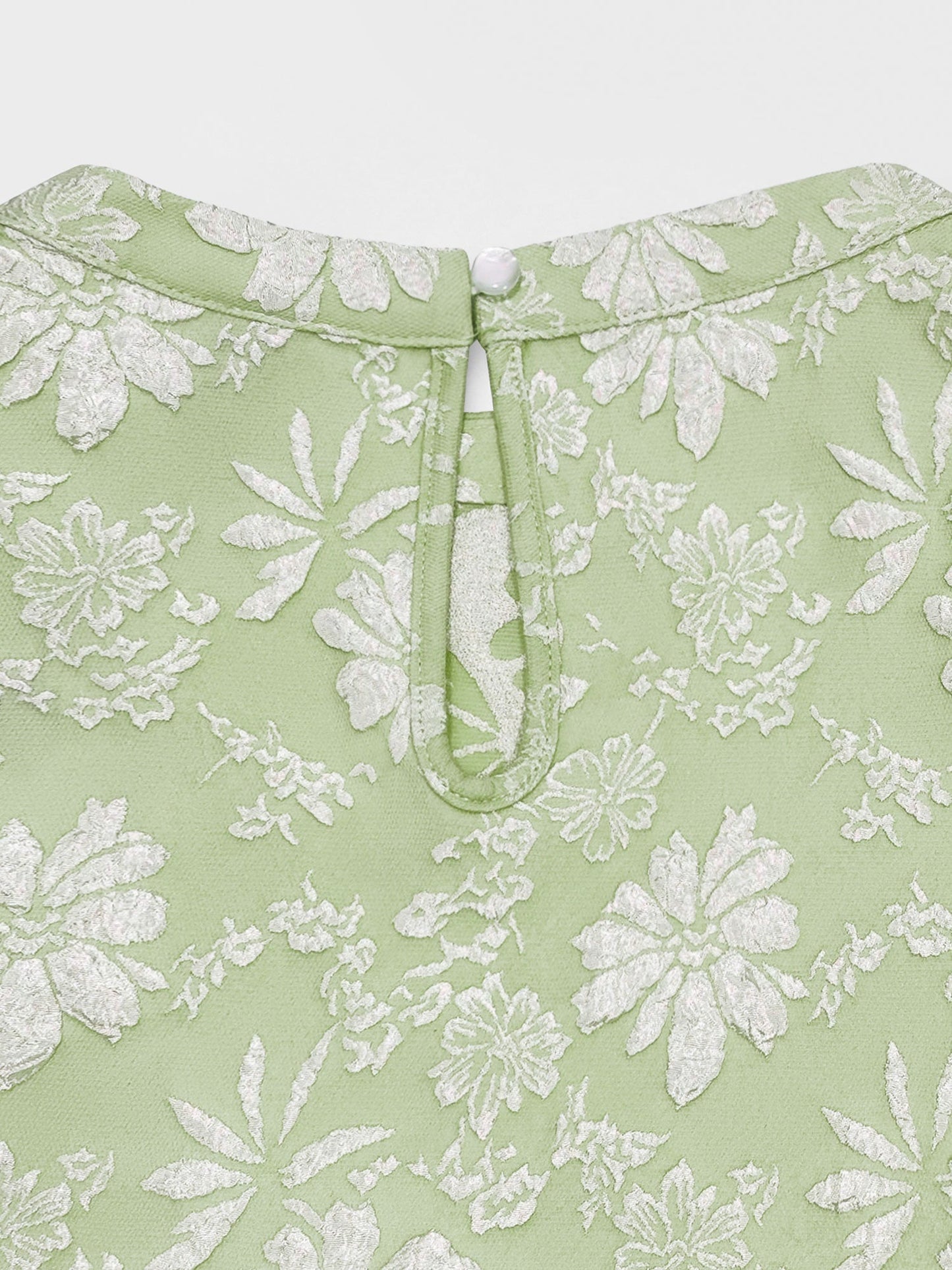 Elegant Floral Shift Dress for Women with Round Neck Puff Sleeve Jacquard Style