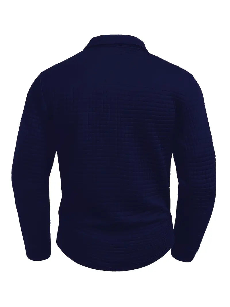 Classic Geometric Polo Shirt for Men with Long Sleeve Pocket