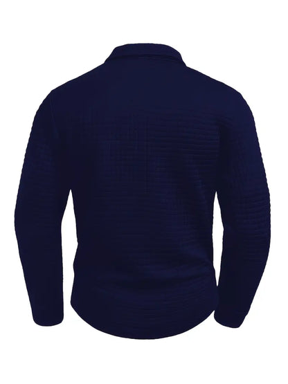 Classic Geometric Polo Shirt for Men with Long Sleeve Pocket
