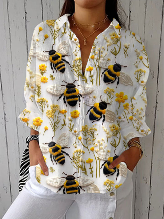 Effortless Floral Blouse for Women with Long Sleeve Button Down