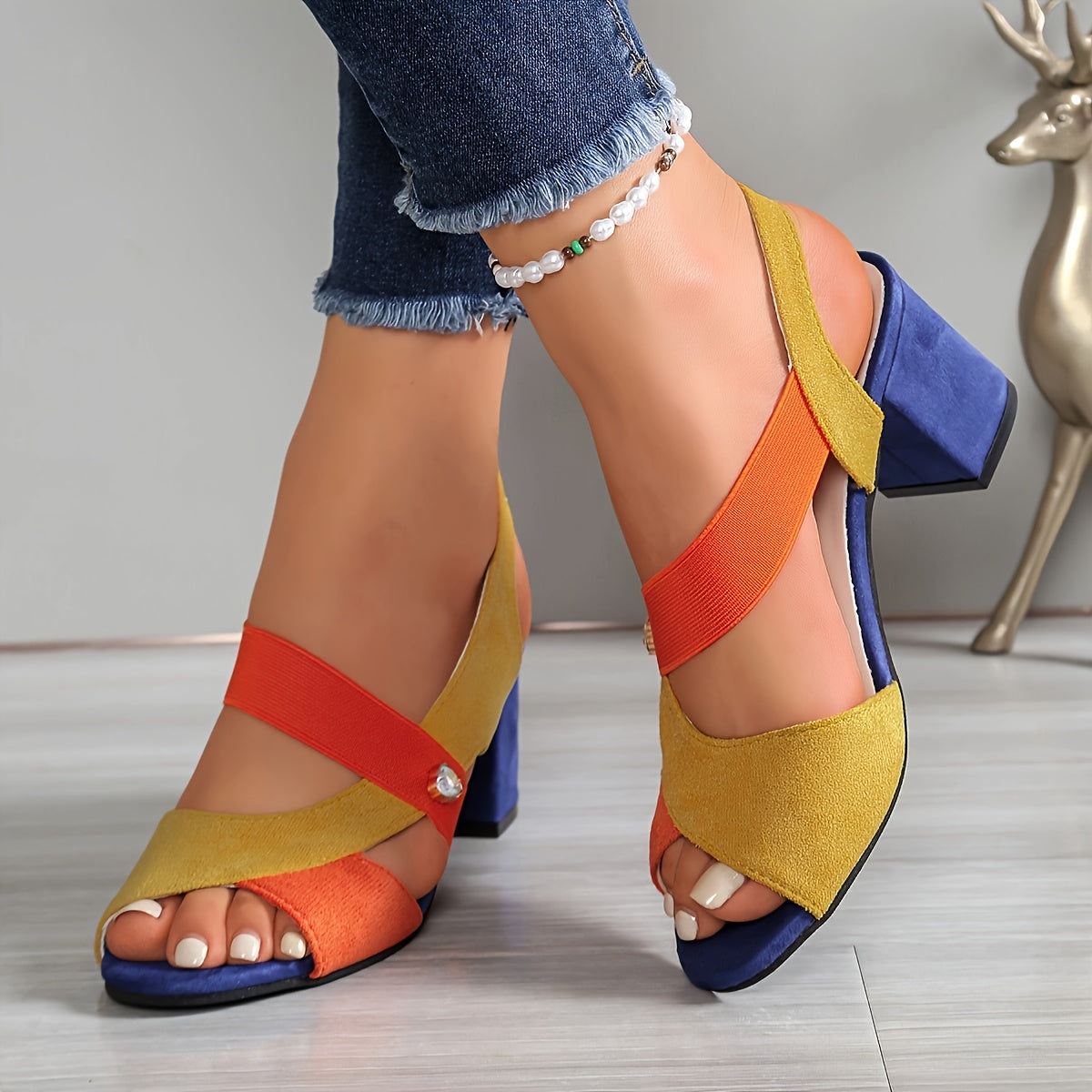 Comfortable Heels for Women with Cross Strap Block Heel Style