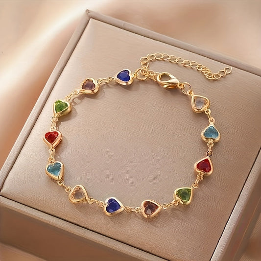 Elegant Bracelet for Women with Multicolor Heart Design