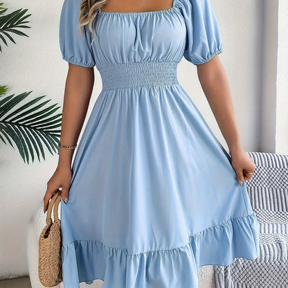Elegant Evening Dress for Women with Square Neck Puff Sleeve A Line Formal Wedding Guest Style